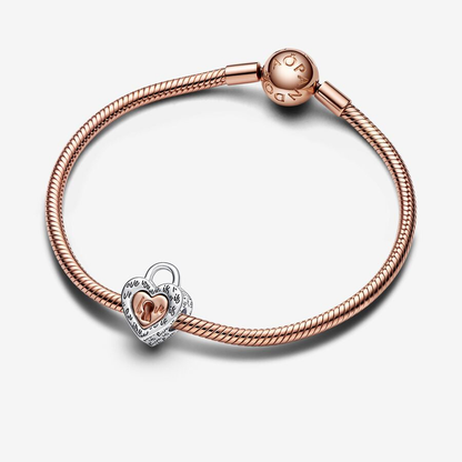 Rose Gold Padlock Splittable Heart Charm