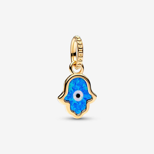 Blue Hamsa Gold Charm